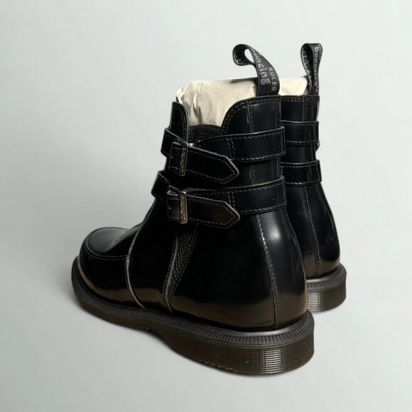 Dr. Martens Flora II Buckle Chelsea Boots in Black Polished Smooth Leather - Picture 3 of 8